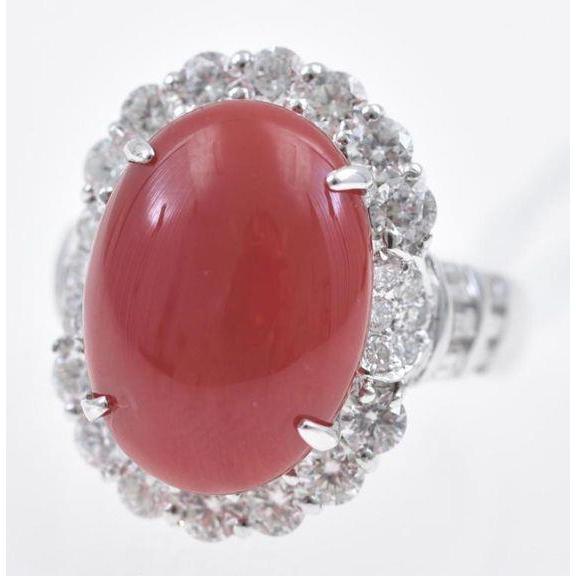 Anniversary Ring 12 Carats Prong Set Red Coral White Gold 14K - Gemstone Ring-harrychadent.ca