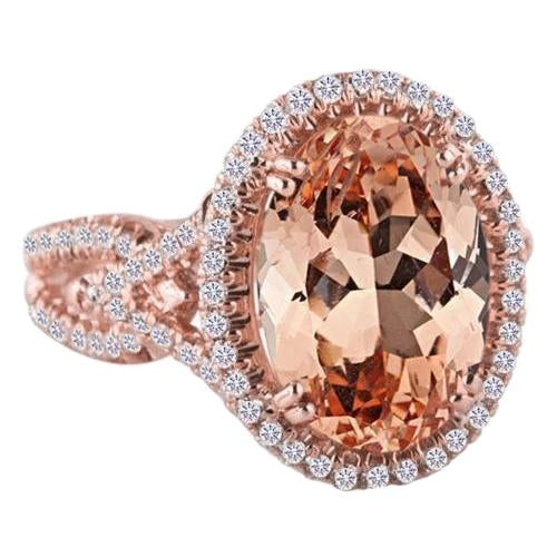 Anniversary Ring Halo 14 Ct Morganite And Diamonds Rose Gold - Gemstone Ring-harrychadent.ca