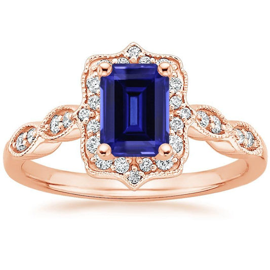 Antique Style Blue Sapphire Diamond Ring 3 Carats Gemstone - Gemstone Ring-harrychadent.ca