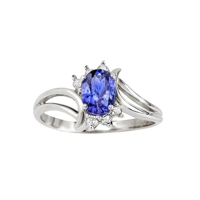 Antique Style Oval Tanzanite Diamonds 2.05 Carats Ring White Gold - Gemstone Ring-harrychadent.ca