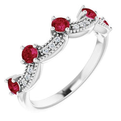 Antique Style Ruby Stone Ring White Gold 14K 2 Carats