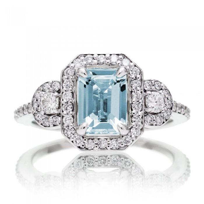 Aquamarine And Diamonds 5.80 Ct Anniversary Ring New White Gold 14K - Gemstone Ring-harrychadent.ca