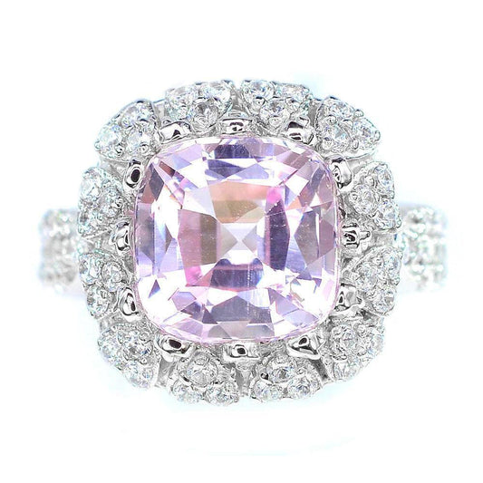 Asscher Cut Kunzite Diamond Ring White Gold 14K 16.50 Ct. - Gemstone Ring-harrychadent.ca