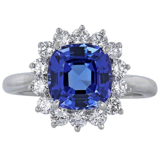 Asscher Cut Tanzanite With Diamonds 4.50 Ct Ring 14K White Gold - Gemstone Ring-harrychadent.ca