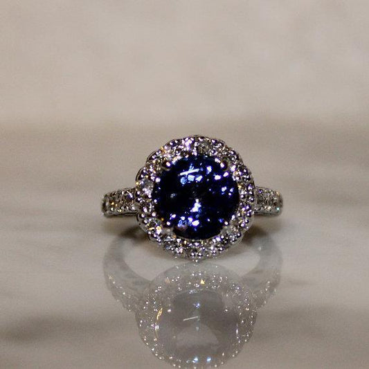 Beautiful Blue Tanzanite With Diamond Ring 2.25 Carats White Gold 14K - Gemstone Ring-harrychadent.ca
