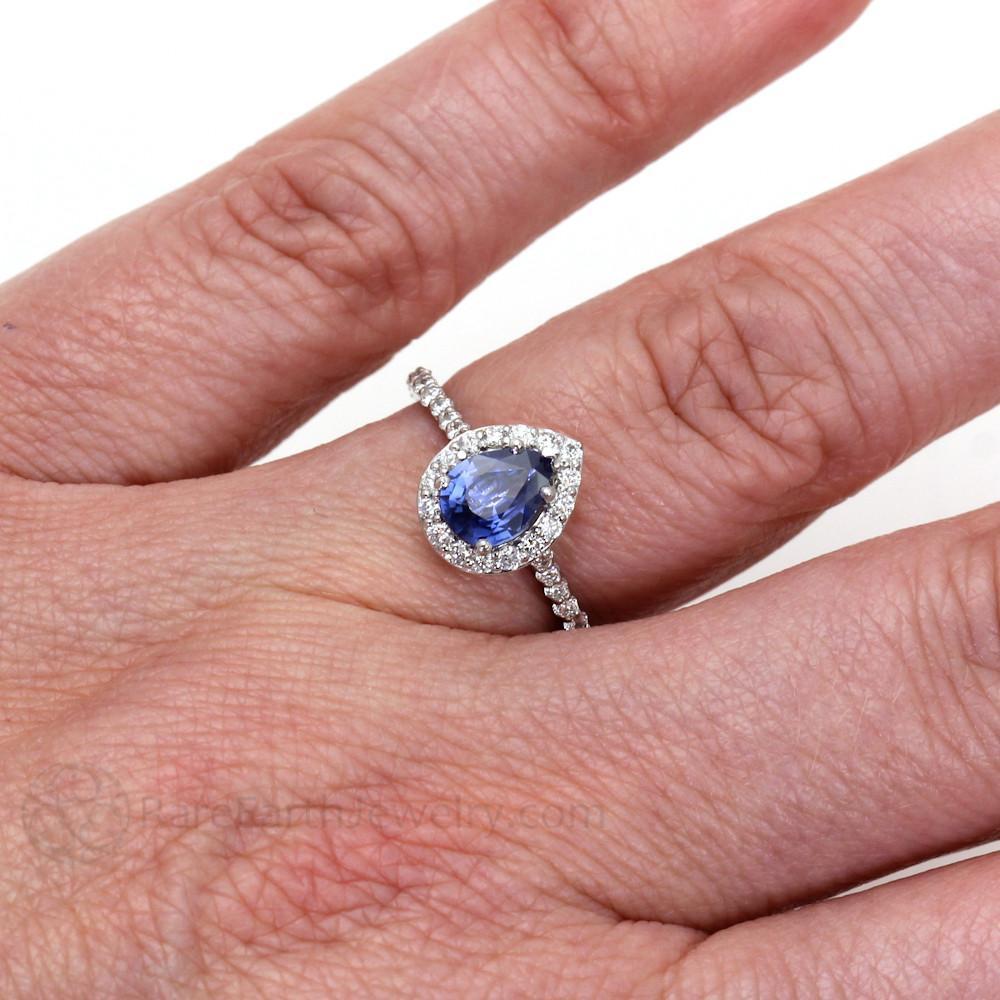 Beautiful Pear Shape Sri Lanka Blue Sapphire Diamond Ring Gold 2 Ct - Gemstone Ring-harrychadent.ca