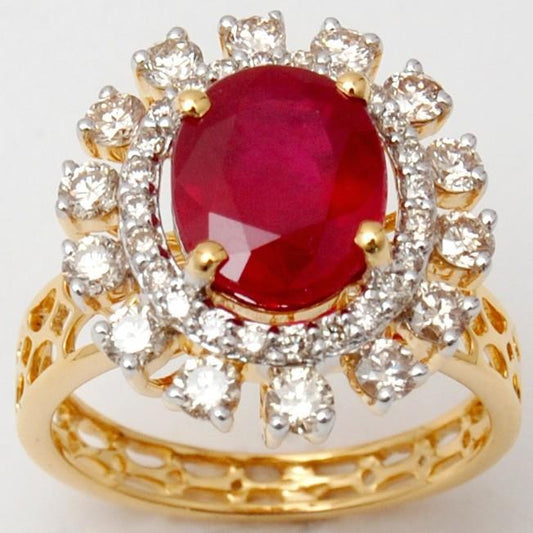 Beautiful Red Oval Shape Ruby With Diamond Ring 7 Carats Yellow Gold - Gemstone Ring-harrychadent.ca