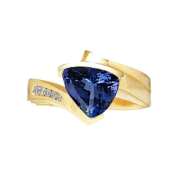 Beautiful Tanzanite Trillion Diamonds Yellow Gold Ring 1.95 Carats - Gemstone Ring-harrychadent.ca