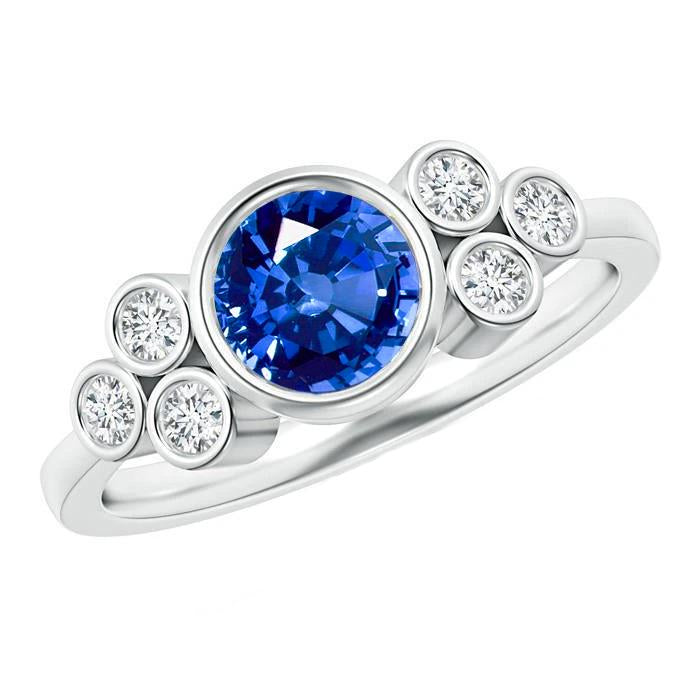 Bezel Set Ceylon Sapphire And Diamond Ring White Gold 14K 2.70 Ct - Gemstone Ring-harrychadent.ca