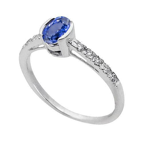 Bezel Set Oval Sri Lanka Blue Sapphire Diamond Ring 1.41 Ct - Gemstone Ring-harrychadent.ca