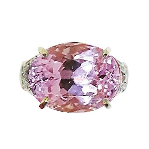 Big 37 Ct Solitaire Pink Kunzite Ring Yellow Gold 14K - Gemstone Ring-harrychadent.ca