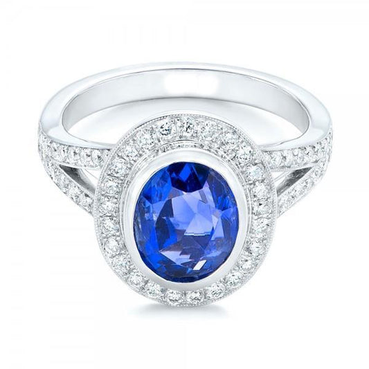 Big Ceylon Sapphire With Diamonds 4.75 Ct Ring White Gold 14K - Gemstone Ring-harrychadent.ca