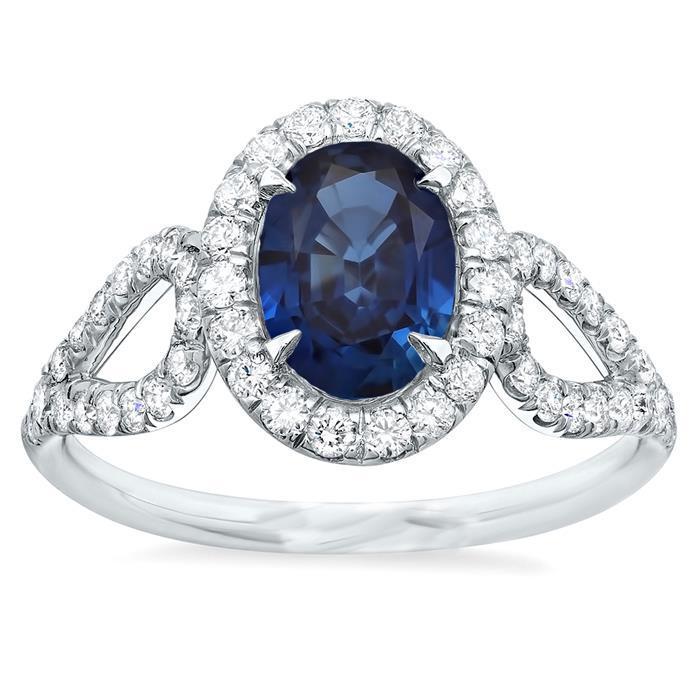 Big Ceylon Sapphire With Diamonds Wedding Ring 5 Carat White Gold 14K - Gemstone Ring-harrychadent.ca