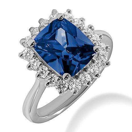 Big Cushion Ceylon Sapphire And Round Diamonds 4 Ct Ring White Gold - Gemstone Ring-harrychadent.ca