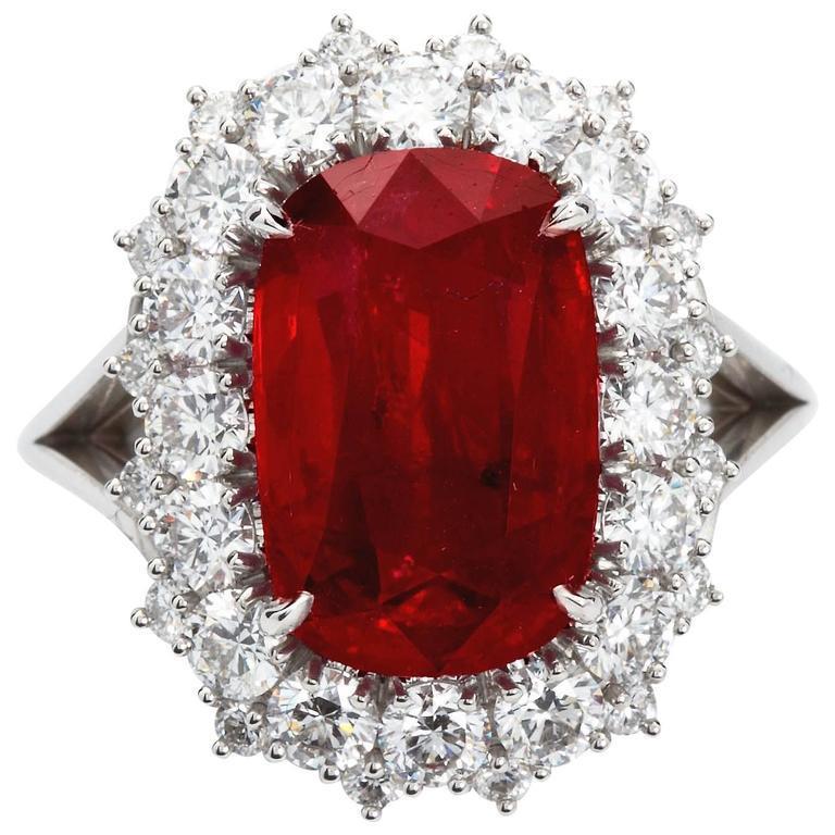 Big Cushion Cut Red Ruby With Diamond Ring White Gold 14K 7.25 Ct - Gemstone Ring-harrychadent.ca
