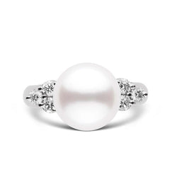 Big Freshwater Pearl 24 Mm Diamond Wedding Ring 0.30 Carats White Gold
