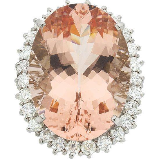 Big Morganite With Small Diamonds 18.50 Ct. Ring New White Gold 14K - Gemstone Ring-harrychadent.ca
