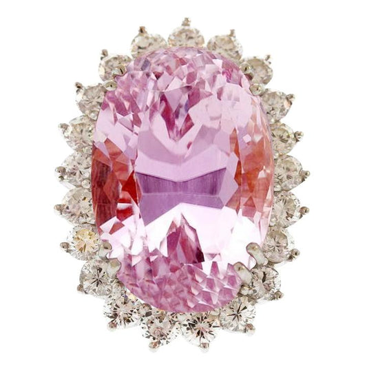 Big Oval Cut Pink Kunzite Diamond Lady Ring White Gold 41.50 Ct - Gemstone Ring-harrychadent.ca
