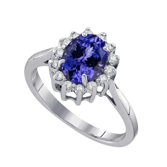 Big Oval Tanzanite Stone Fancy Ring 1.95 Carat Diamond Jewelry Gold - Gemstone Ring-harrychadent.ca