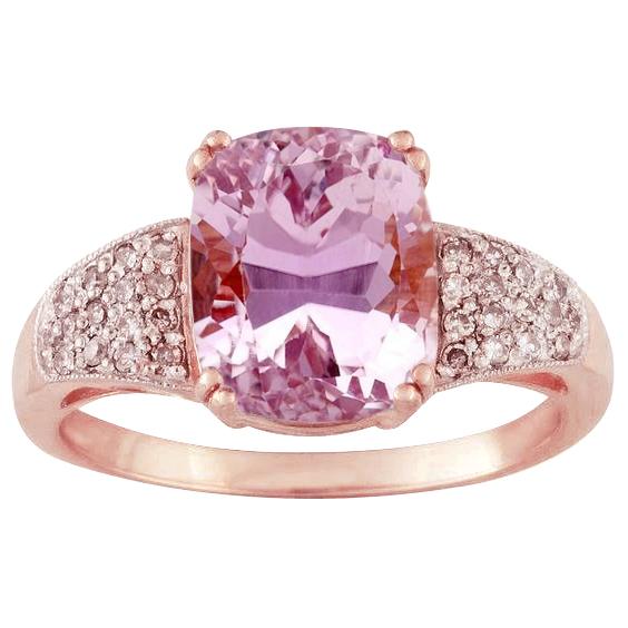 Big Pink Kunzite With Small Diamonds 18.85 Ct Ring Rose Gold 14K - Gemstone Ring-harrychadent.ca
