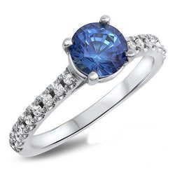 Big Round Ceylon Sapphire With Natural Earth Mined Diamonds Anniversary Ring 3.30 Carats