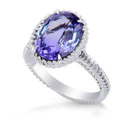Big Solitaire Oval Tanzanite Ring 2.50 Carats Prong Set White Gold 14K