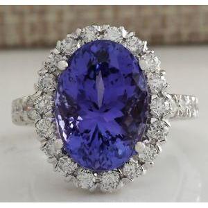 Big Tanzanite And Diamonds 18 Carats Wedding Ring White Gold 14K - Gemstone Ring-harrychadent.ca