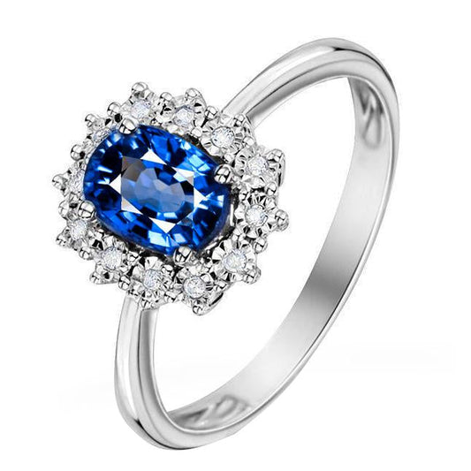 Blue Ceylon Sapphire 3 Carats Anniversary Ring White Gold 14K - Gemstone Ring-harrychadent.ca