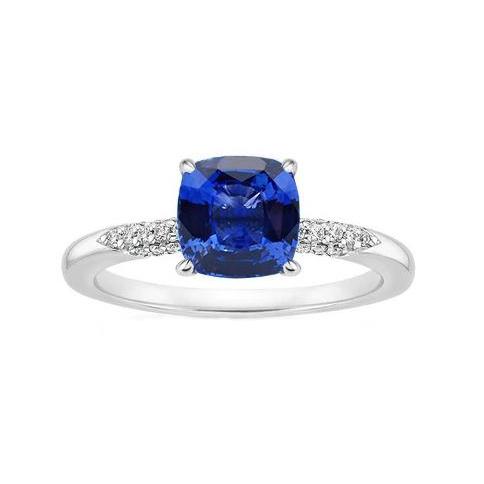 Blue Cushion Cut Sapphire And Diamond Wedding Ring Gold 14K 2 Ct. - Gemstone Ring-harrychadent.ca