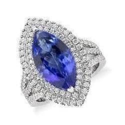 Blue Marquise Tanzanite With Accent Diamond Ring 5.50 Carat WG 14K - Gemstone Ring-harrychadent.ca