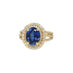 Blue Oval Tanzanite Natural Earth Mined Diamond Ring 6 Ct 14K Yellow Gold