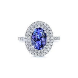 Blue Oval Tanzanite Stone Natural Earth Mined Diamond Wedding Ring 4 Ct White Gold 14K