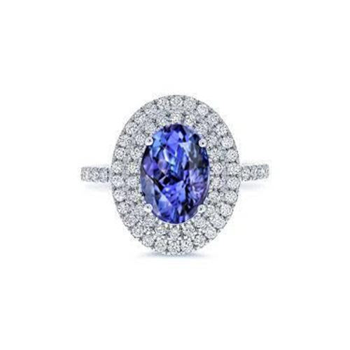 Blue Oval Tanzanite Stone Diamond Wedding Ring 4 Ct White Gold 14K - Gemstone Ring-harrychadent.ca