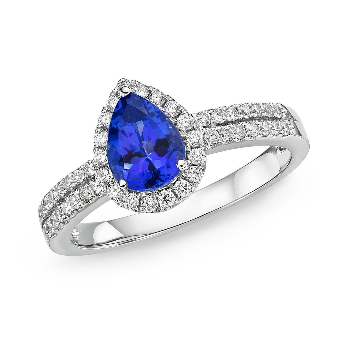 Blue Pear Shape Tanzanite And Round Diamonds 4.75 Ct Ring 14K Gold - Gemstone Ring-harrychadent.ca