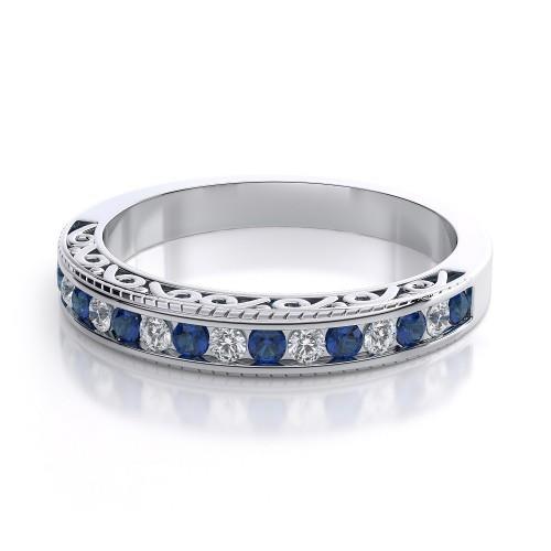 Blue Round Sapphire Diamond Wedding Band White Gold 3.40 Carats - Gemstone Ring-harrychadent.ca