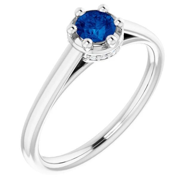 Blue Sapphire Round Ring Prong Style 1.25 Carats White Gold 14K - Gemstone Ring-harrychadent.ca