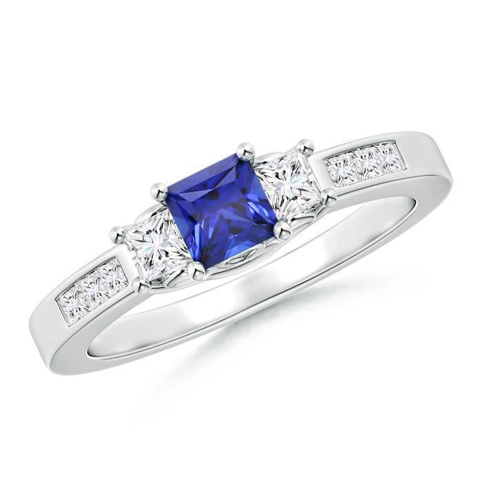 Blue Sapphire With Diamond Gemstone Ring 2.85 Carats White Gold 14K - Gemstone Ring-harrychadent.ca