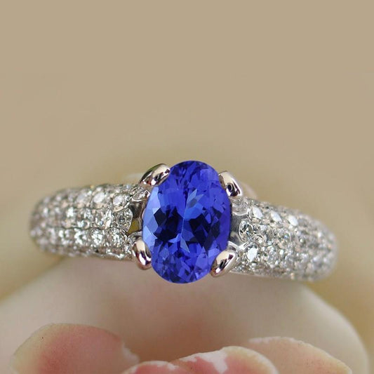 Blue Tanzanite Gemstone And Diamond Ring 2.5 Ct Gold 14K - Gemstone Ring-harrychadent.ca