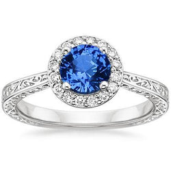 Brilliant Cut 2.80 Ct Ceylon Sapphire And Natural Earth Mined Diamonds Ring White Gold 14K