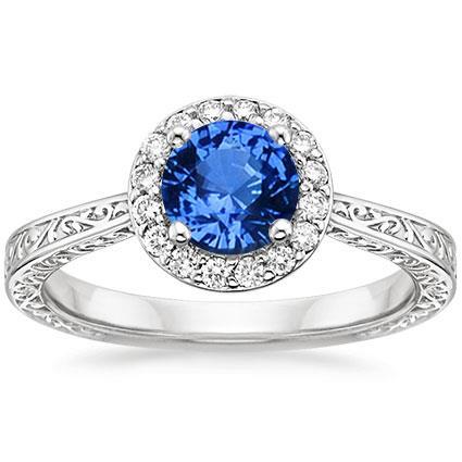 Brilliant Cut 2.80 Ct Ceylon Sapphire And Diamonds Ring White Gold 14K - Gemstone Ring-harrychadent.ca