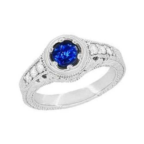 Brilliant Cut Sri Lankan Sapphire Diamond Ring 2.10 Ct. White Gold 14K - Gemstone Ring-harrychadent.ca