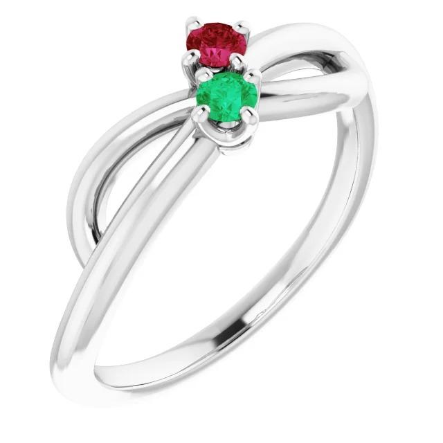 Burma Ruby 0.30 Carats Green Emerald Infinity Twist Gemstone Ring - Gemstone Ring-harrychadent.ca