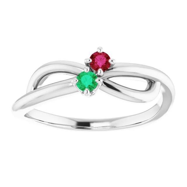 Burma Ruby 0.30 Carats Green Emerald Infinity Twist Gemstone Ring - Gemstone Ring-harrychadent.ca