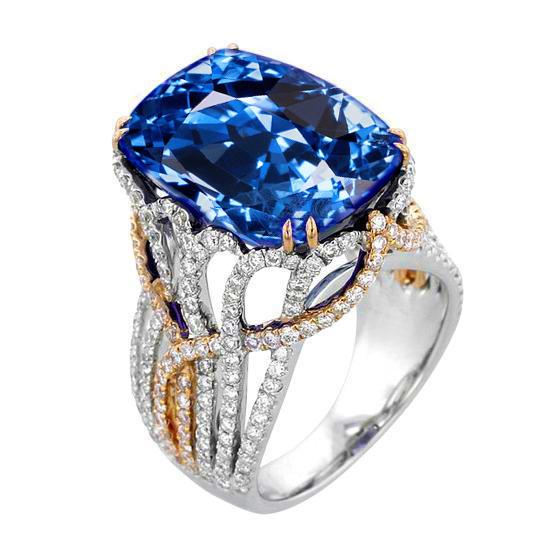 Ceylon Blue Sapphire And Diamonds 8.51 Ct Ring Two Tone - Gemstone Ring-harrychadent.ca