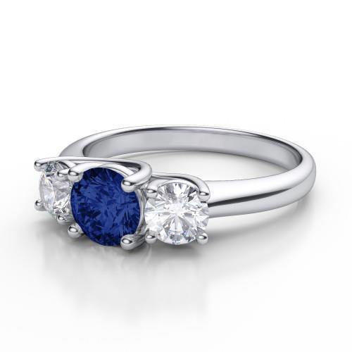 Ceylon Blue Sapphire Diamond 3 Stone Ring White Gold 14K 3.5 Carats - Gemstone Ring-harrychadent.ca