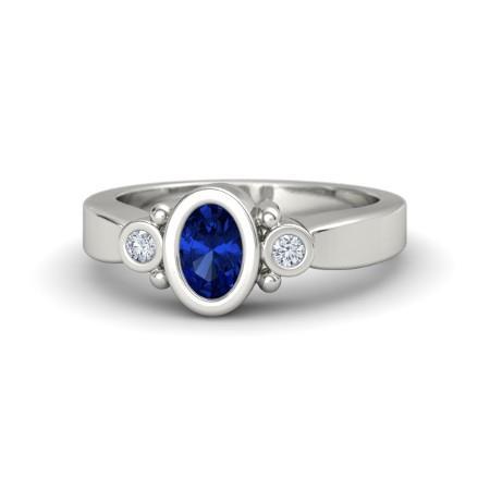 Ceylon Blue Sapphire Diamond Ring Bezel Set 1.70 Carat White Gold 14K - Gemstone Ring-harrychadent.ca
