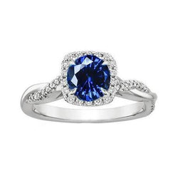 Ceylon Blue Sapphire Diamonds 3 Carats Wedding Ring White Gold 14K