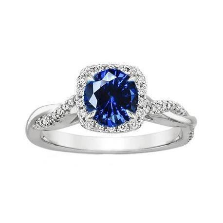 Ceylon Blue Sapphire Diamonds 3 Carats Wedding Ring White Gold 14K - Gemstone Ring-harrychadent.ca