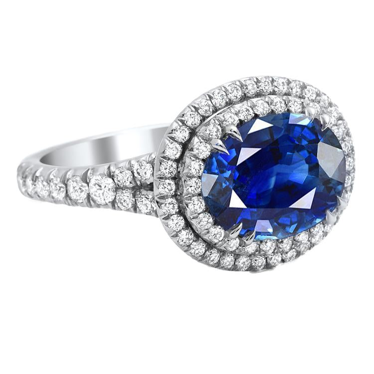 Ceylon Blue Sapphire Diamonds 4.40 Carats Ring White Gold 14K - Gemstone Ring-harrychadent.ca