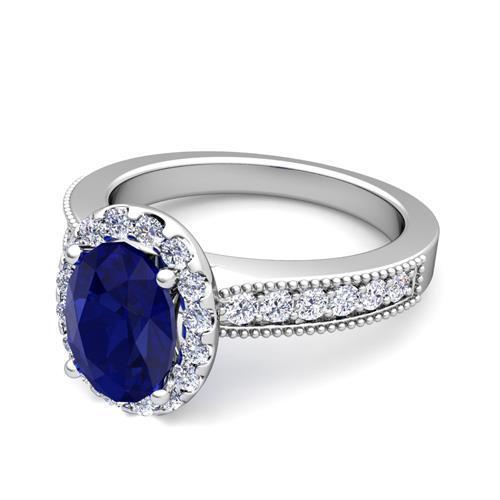 Ceylon Blue Sapphire Diamonds 4 Carats Wedding Ring White Gold 14K - Gemstone Ring-harrychadent.ca